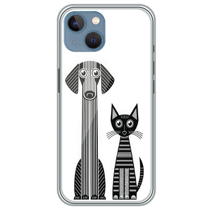 Line Art Dog & Cat - Printed Silicone Case for Apple iPhone 13 Mini