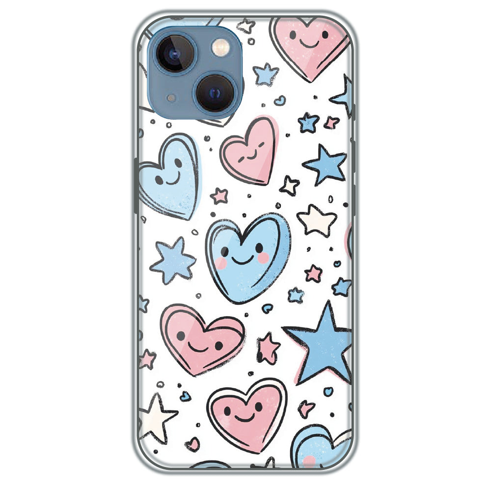 Smiling Hearts & Stars - Printed Silicone Case for Apple iPhone 13 Mini