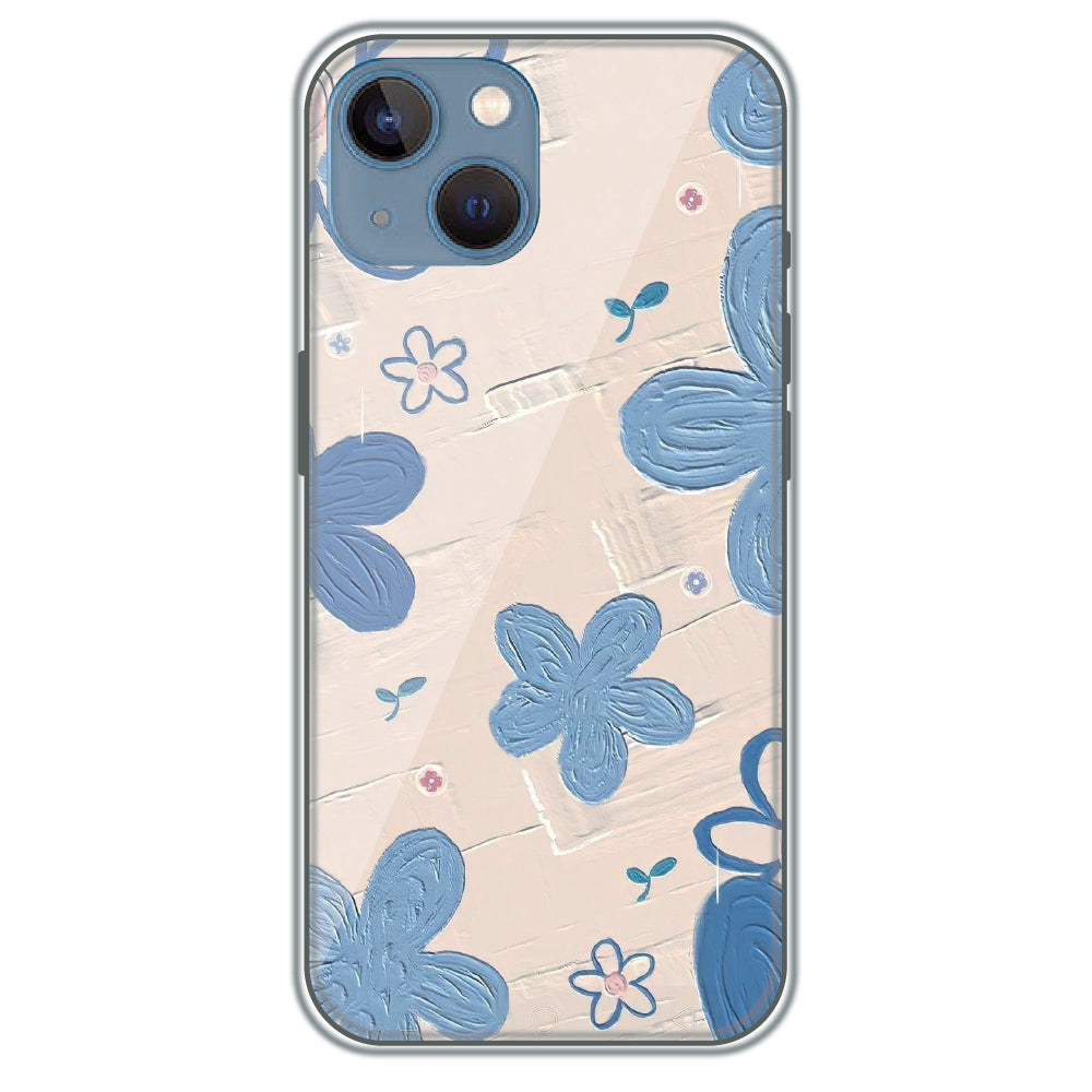 Textured Blue Blossoms - Printed Silicone Case for Apple iPhone 13 Mini
