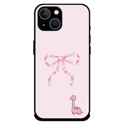 Cute Pink Dino Bow - Glossy Metal Silicone Case For Apple iPhone 13 Mini