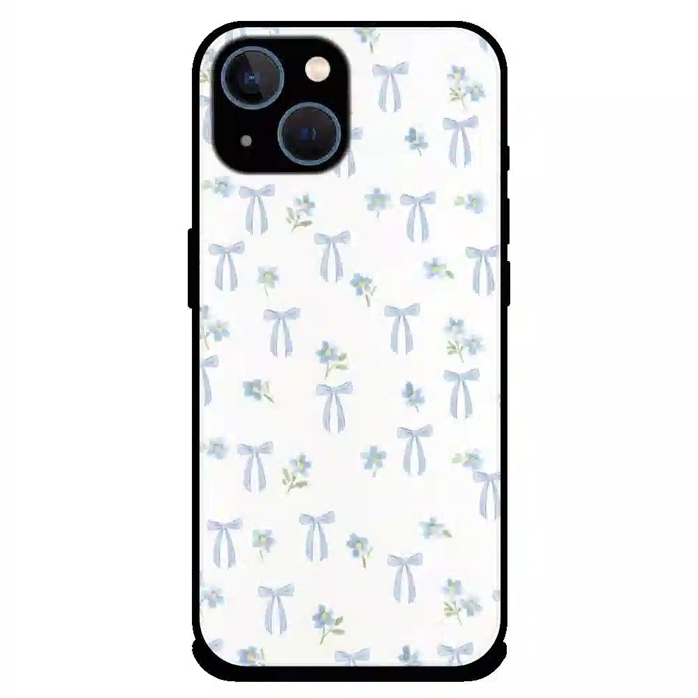 Soft Blue Bow Floral - Glossy Metal Silicone Case For Apple iPhone 13 Mini