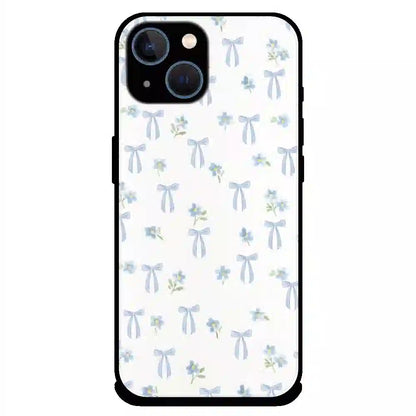Soft Blue Bow Floral - Glossy Metal Silicone Case For Apple iPhone 13 Mini
