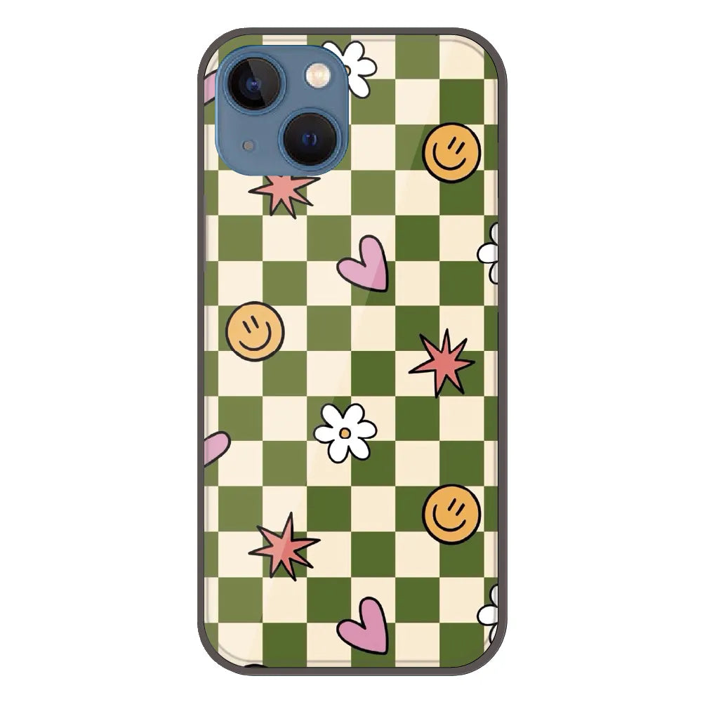 Checkerboard Smile Daisy Heart - Printed Silicone Case For Apple iPhone 13 Mini