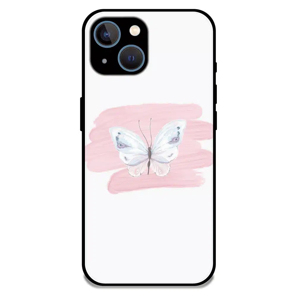 Minimal Butterfly Blush Art - Glossy Metal Silicone Case For Apple iPhone 13 Mini