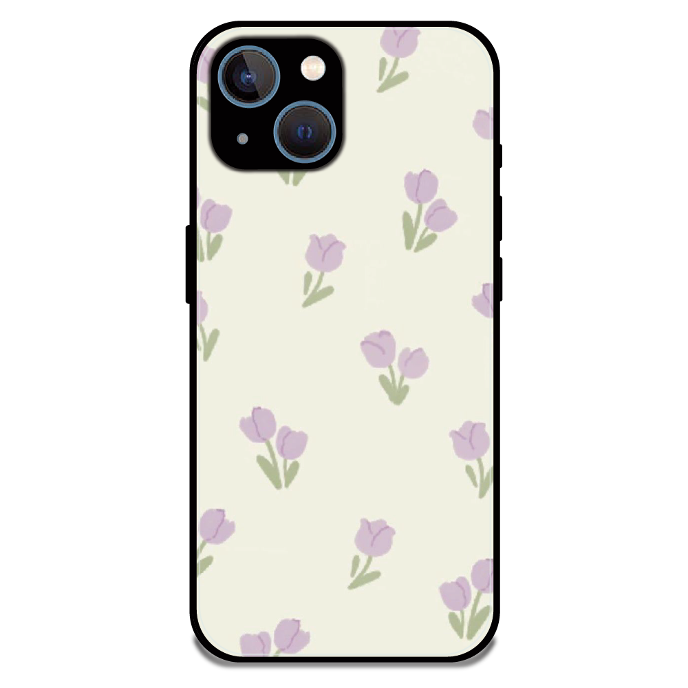 Minimal Tulip Pattern - Glossy Metal Silicone Case For Apple iPhone 13 Mini