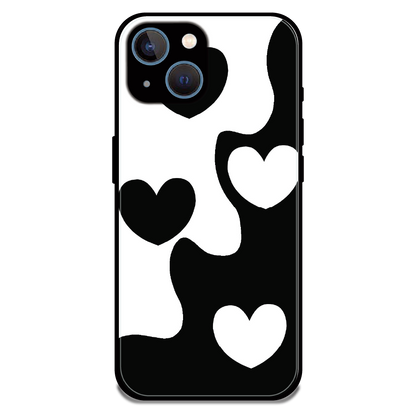 Monochrome Heart Flow - Glossy Metal Silicone Case For Apple iPhone 13 Mini