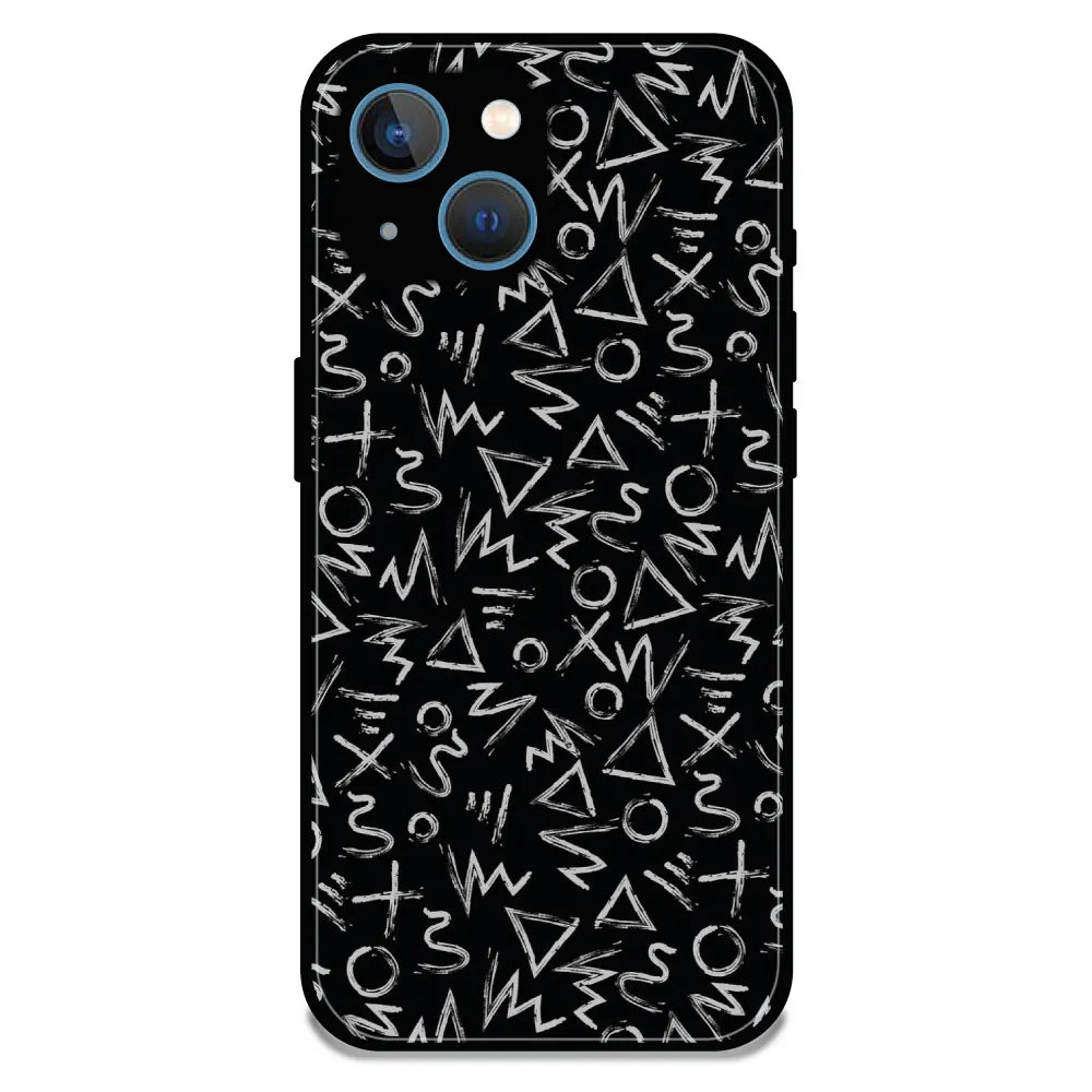 Geometric Black & White Pattern - Glossy Metal Silicone Case For Apple iPhone 13 Mini