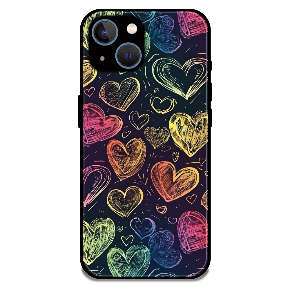 Neon Love Scribble - Glossy Metal Silicone Case For Apple iPhone 13 Mini