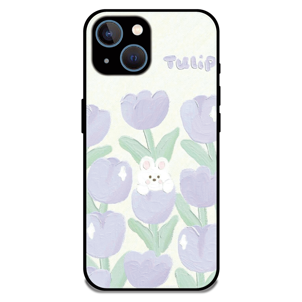 Cute Bunny Tulip - Glossy Metal Silicone Case For Apple iPhone 13 Mini