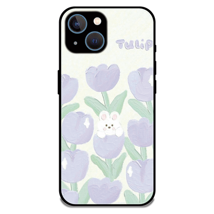 Cute Bunny Tulip - Glossy Metal Silicone Case For Apple iPhone 13 Mini