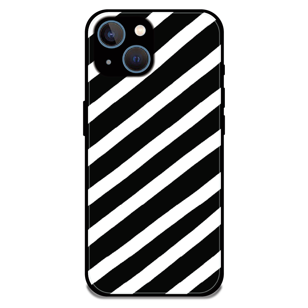 Monochrome Diagonal Stripe - Glossy Metal Silicone Case For Apple iPhone 13 Mini