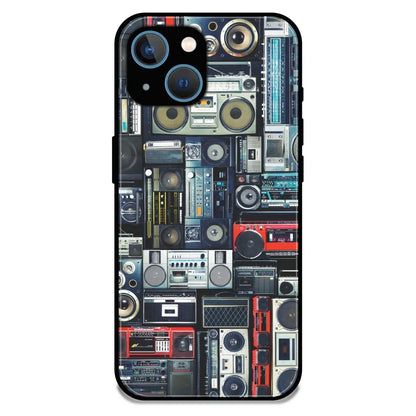 Retro Boombox Music Pattern - Glossy Metal Silicone Case For Apple iPhone 13 Mini