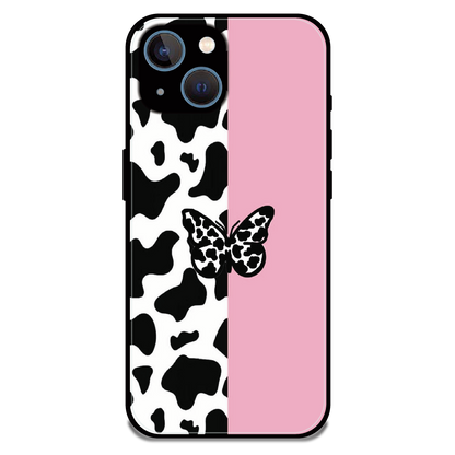 Cow Print Butterfly - Glossy Metal Silicone Case For Apple iPhone 13 Mini