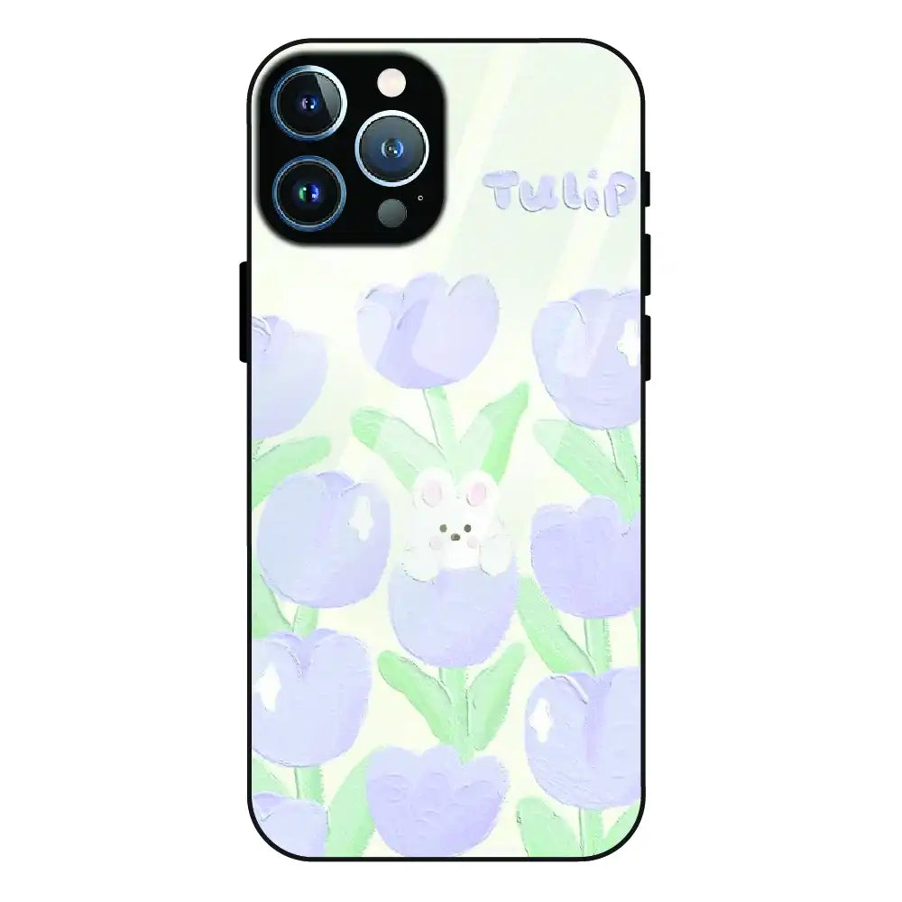 Cute Bunny Tulip - Glass Case For Apple iPhone 13 Pro