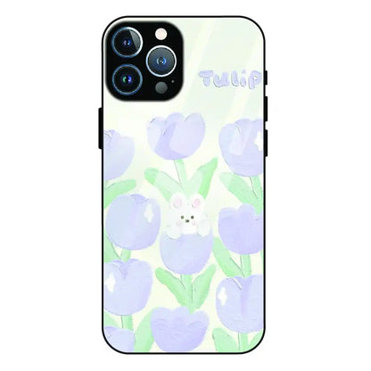 Cute Bunny Tulip - Glass Case For Apple iPhone 13 Pro