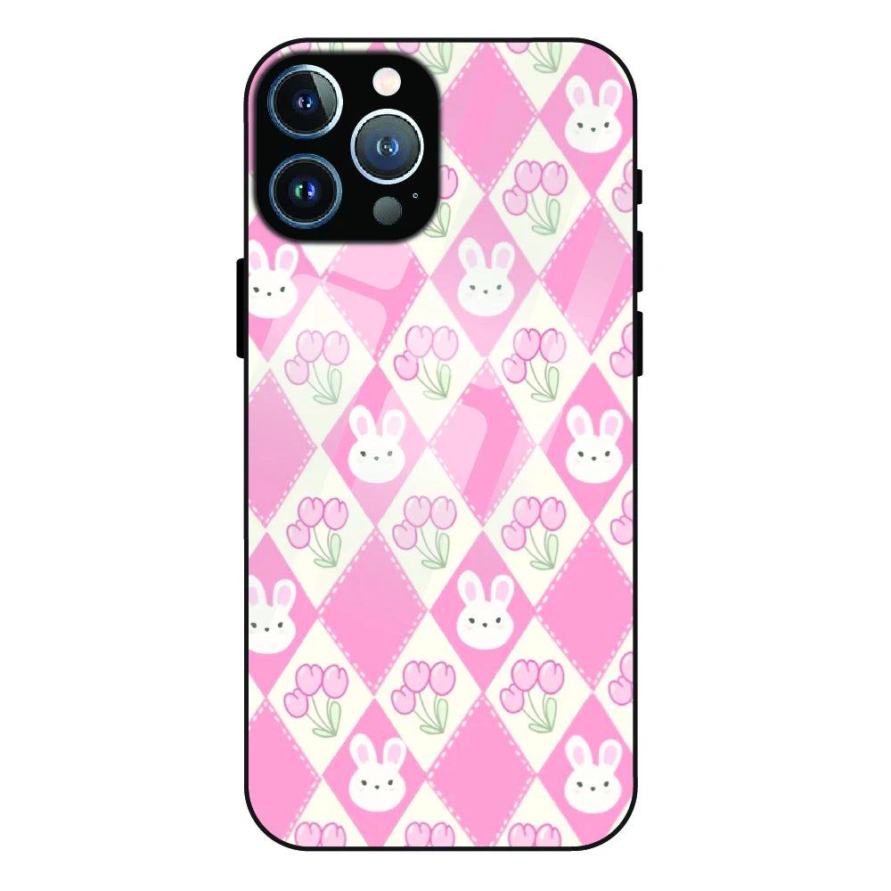 Pink Bunny Argyle - Glass Case For Apple iPhone 13 Pro