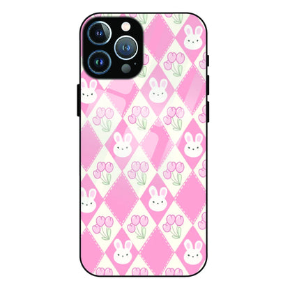 Pink Bunny Argyle - Glass Case For Apple iPhone 13 Pro