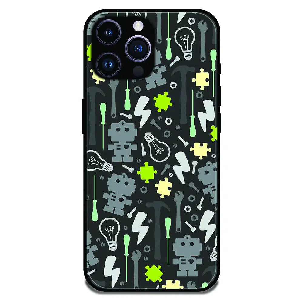 Robot Tools Pattern - Glossy Metal Silicone Case For Apple iPhone 13 Pro