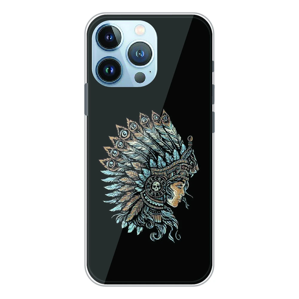 Tribal Warrior Feather Headdress - Printed Silicone Case For Apple iPhone 13 Pro