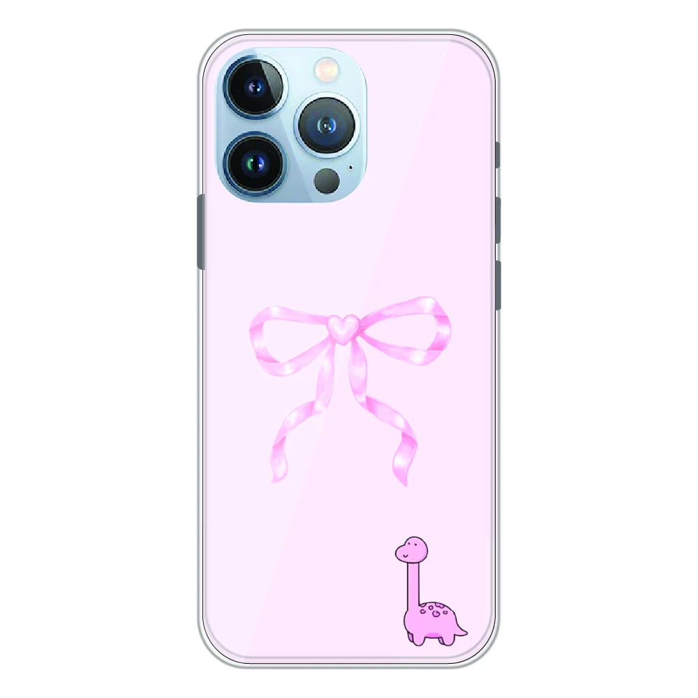 Cute Pink Dino Bow - Printed Silicone Case For Apple iPhone 13 Pro