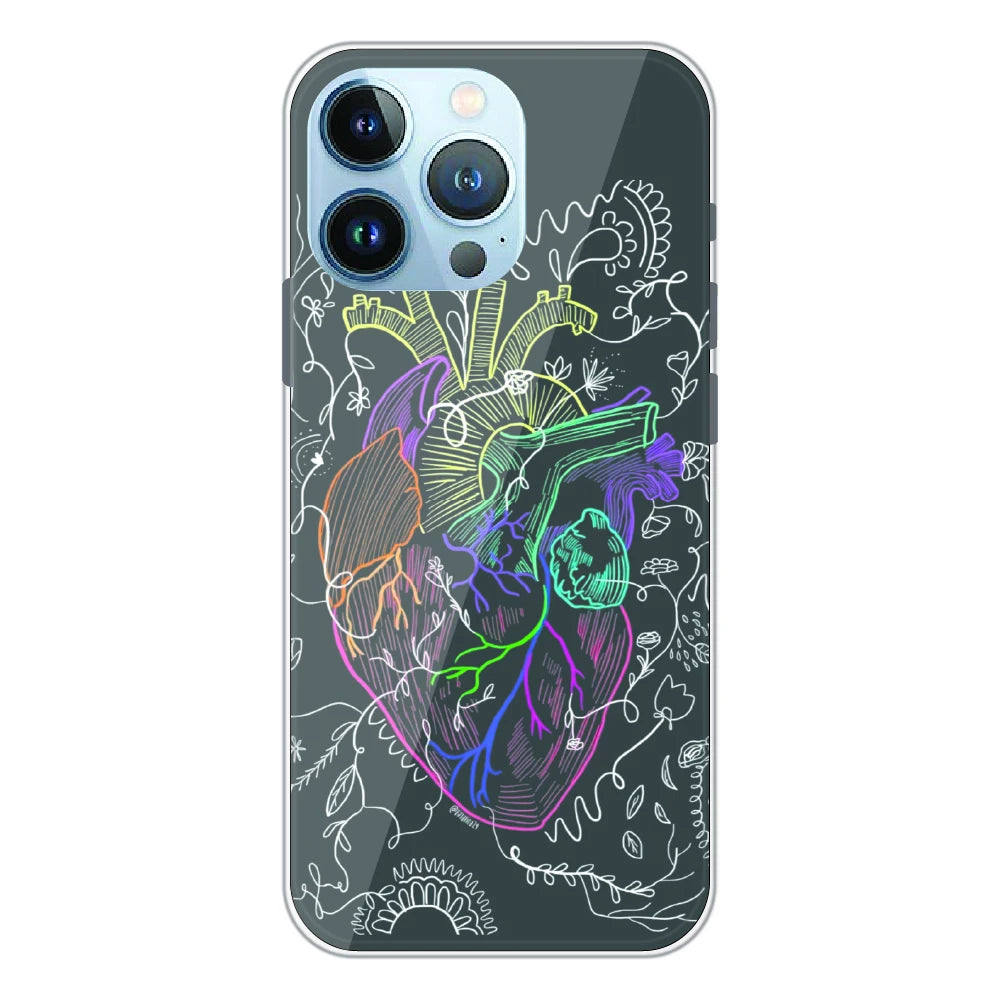 Anatomical Heart Line Art - Printed Silicone Case For Apple iPhone 13 Pro