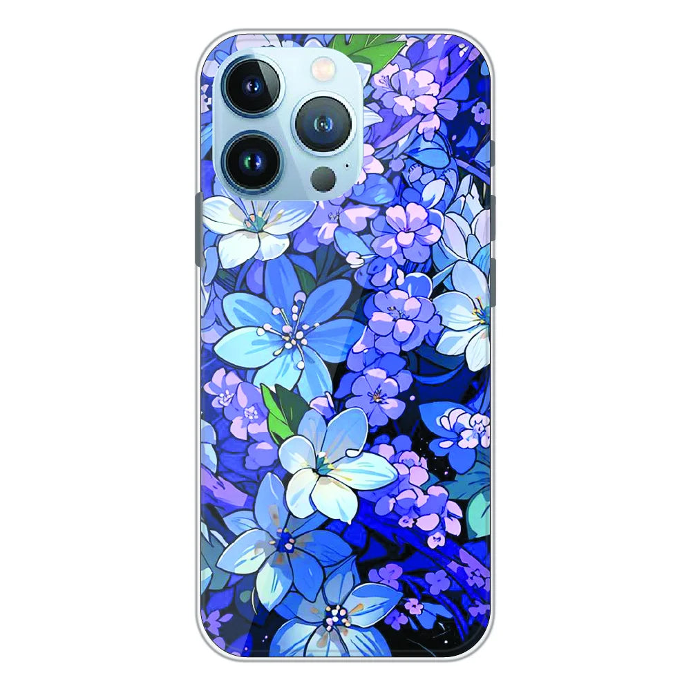Midnight Blue Floral Garden - Printed Silicone Case For Apple iPhone 13 Pro
