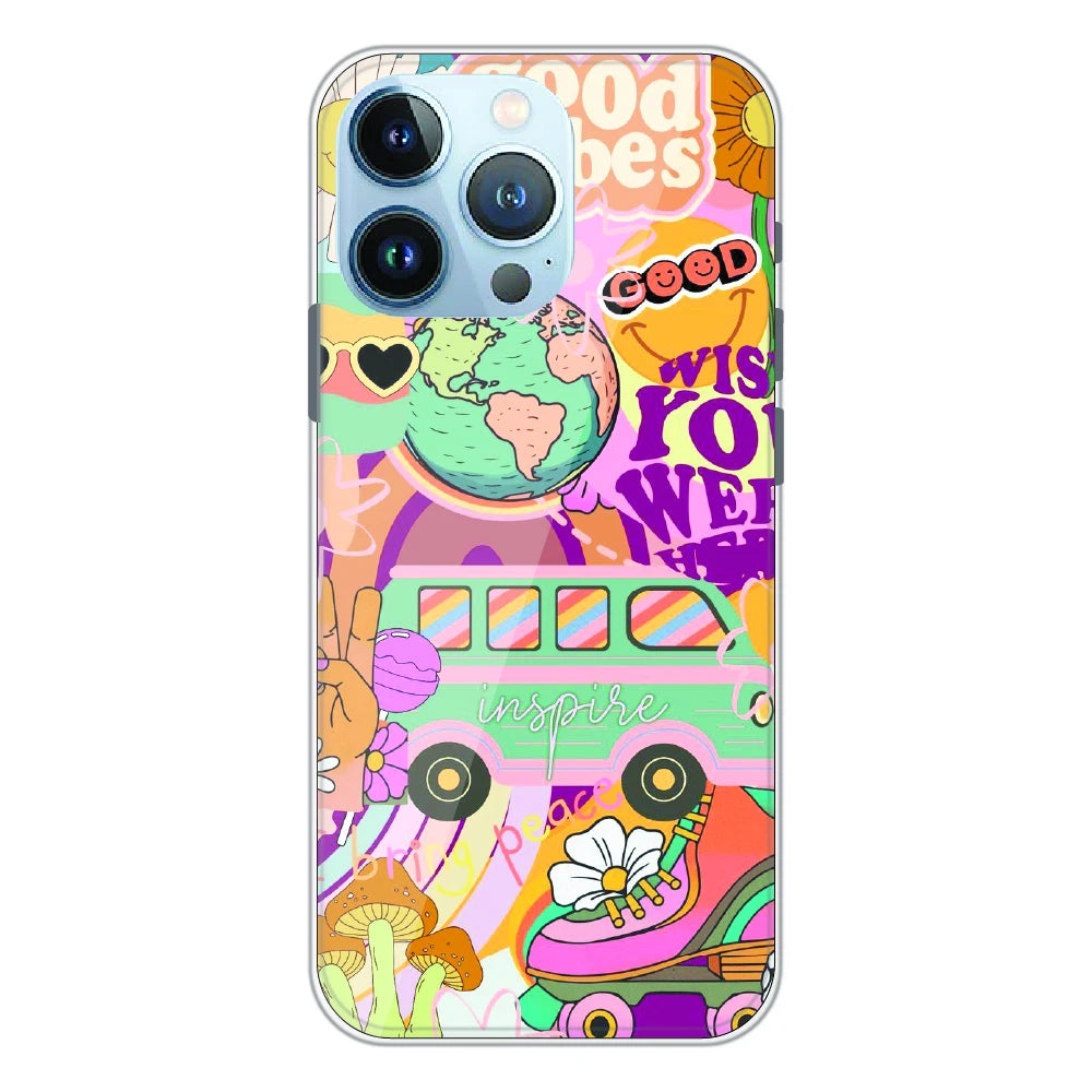 Good Vibes Retro Travel Art - Printed Silicone Case For Apple iPhone 13 Pro