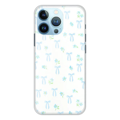 Soft Blue Bow Floral - Printed Silicone Case For Apple iPhone 13 Pro
