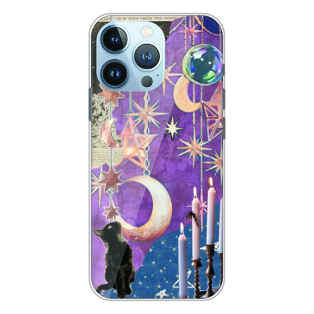 Celestial Moon Cat Art - Printed Silicone Case For Apple iPhone 13 Pro