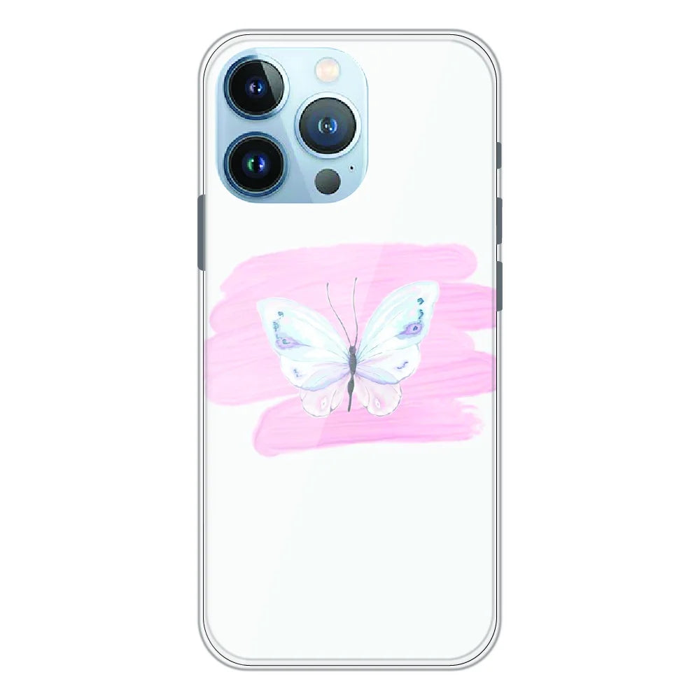 Minimal Butterfly Blush Art - Printed Silicone Case For Apple iPhone 13 Pro