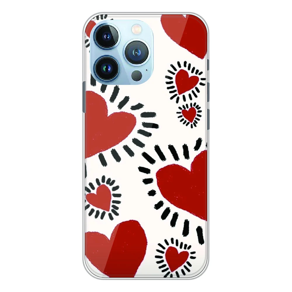 Red Heart Doodle Art - Printed Silicone Case For Apple iPhone 13 Pro