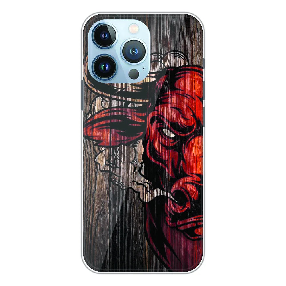 Abstract Red Mask Wood Art - Printed Silicone Case For Apple iPhone 13 Pro