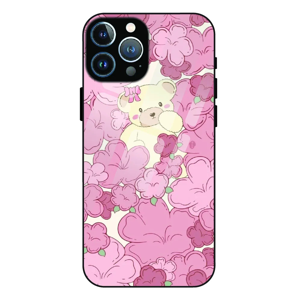 Blush Teddy Floral - Glass Case For Apple iPhone 13 Pro