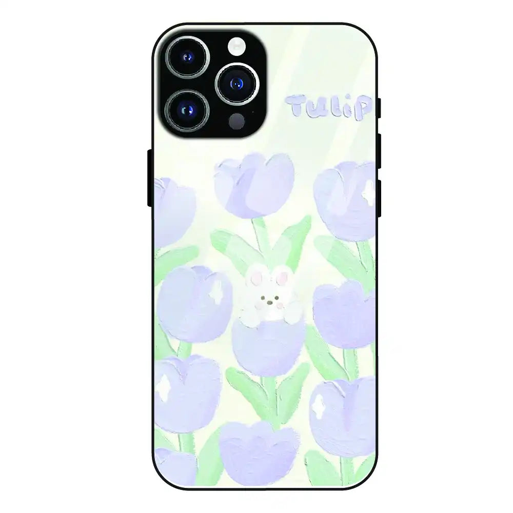 Cute Bunny Tulip - Glass Case For Apple iPhone 13 Pro Max