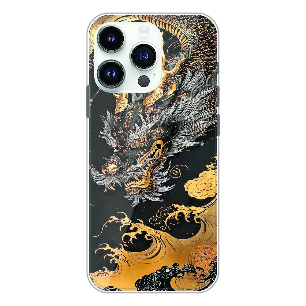Golden Dragon Japanese Art - Printed Silicone Case For Apple iPhone 13 Pro Max