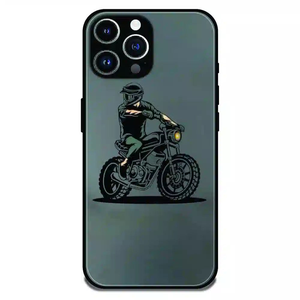 Vintage Biker Rider Art - Glossy Metal Silicone Case For Apple iPhone 13 Pro Max