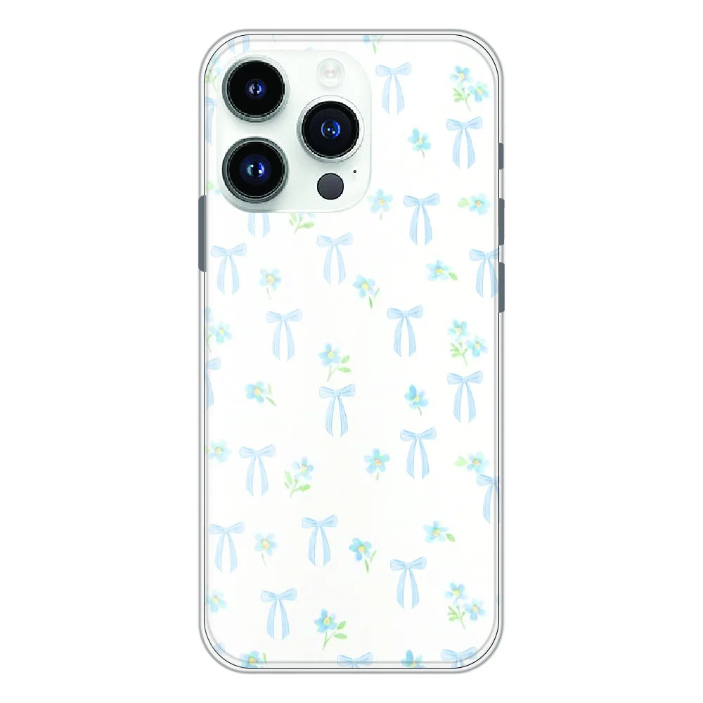 Soft Blue Bow Floral - Printed Silicone Case For Apple iPhone 13 Pro Max