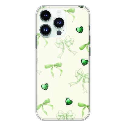 Elegant Green Bow & Heart Pattern - Printed Silicone Case For Apple iPhone 13 Pro Max