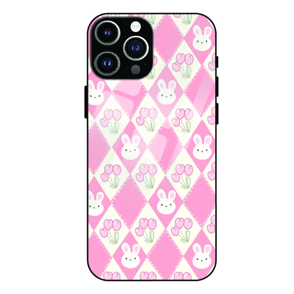 Pink Bunny Argyle - Glass Case For Apple iPhone 13 Pro Max