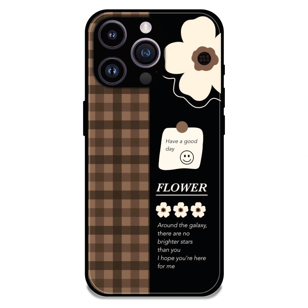 Brown Checkered Flower Quote - Glossy Metal Silicone Case For Apple iPhone 13 Pro Max