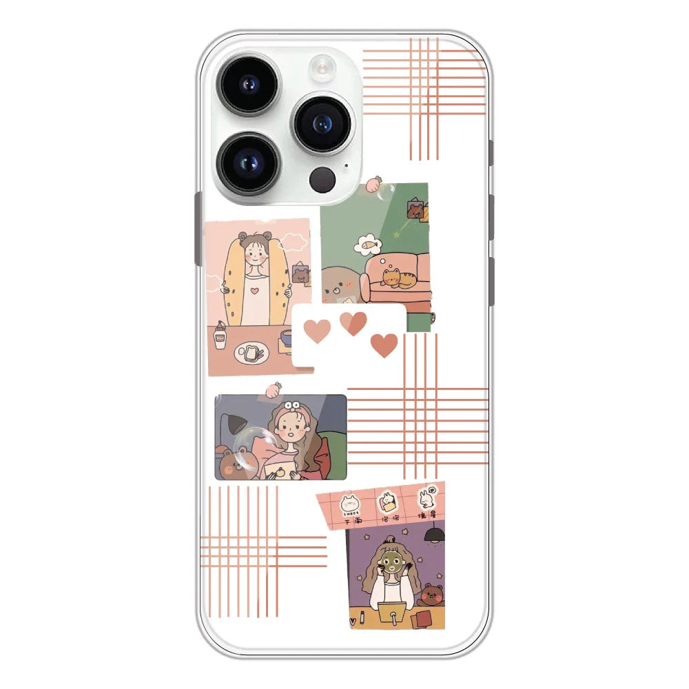Cute Girl Collage - Clear Printed Silicone Case For Apple iPhone Models -Apple iPhone 13 pro max