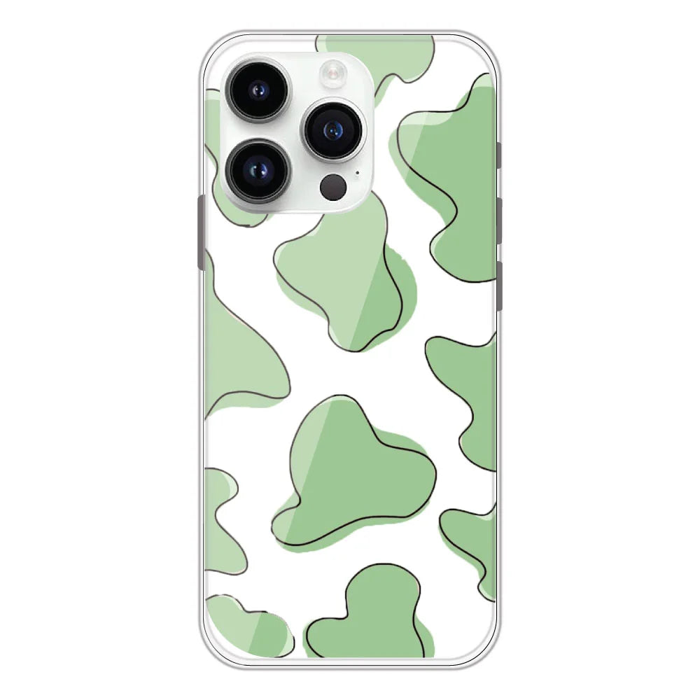 Green Cow Print - Clear Printed Silicone Case For Apple iPhone Models- Apple iPhone 13 pro max