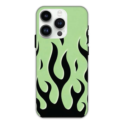 Green & Black Flames Hard Case Apple iPhone 13 Pro Max Models