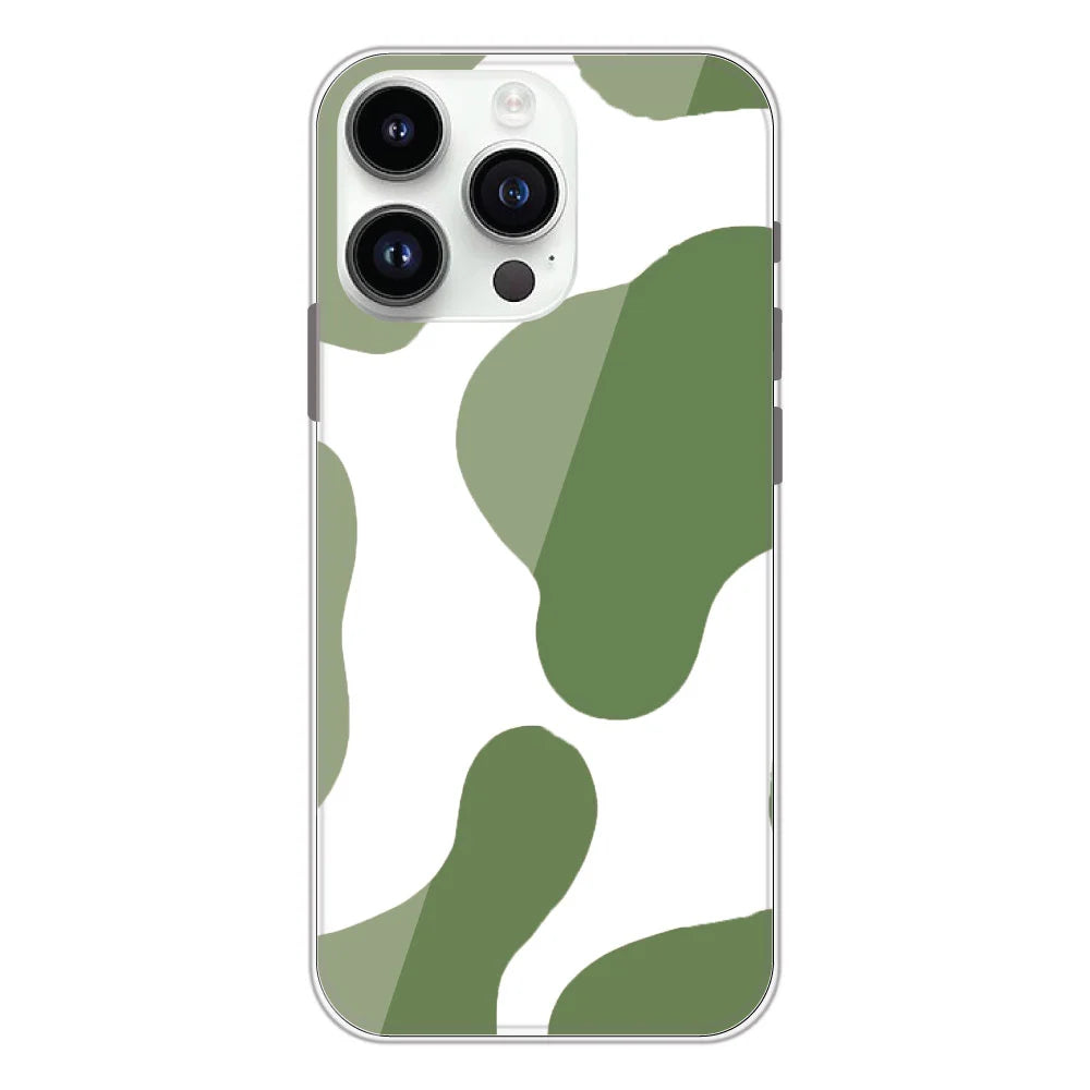 Olive Green Cow Print - Clear Printed Silicone Case For Apple iPhone Models- Apple iPhone 13 pro max