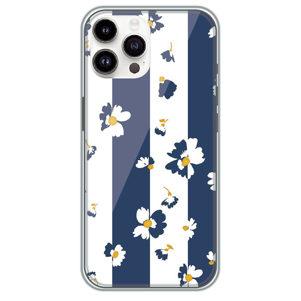 Blue Daisy Stripes - Printed Silicone Case for Apple iPhone 13 Pro Max