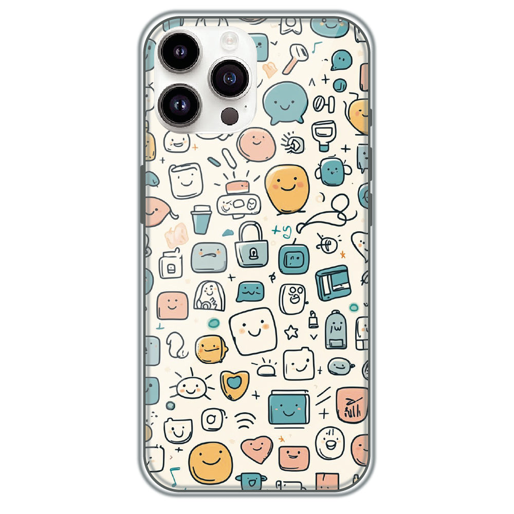 Happy Doodle Icons - Printed Silicone Case for Apple iPhone 13 Pro Max