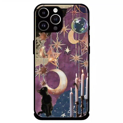 Celestial Moon Cat Art - Glossy Metal Silicone Case For Apple iPhone 13 Pro Max