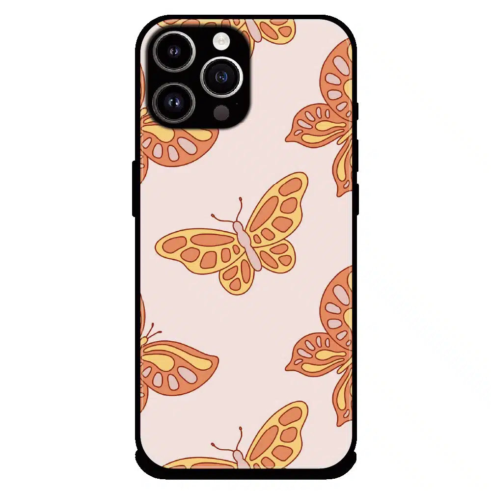 Soft Peach Butterfly Pattern - Glossy Metal Silicone Case For Apple iPhone 13 Pro Max