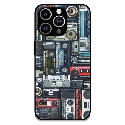 Retro Boombox Music Pattern - Glossy Metal Silicone Case For Apple iPhone 13 Pro Max