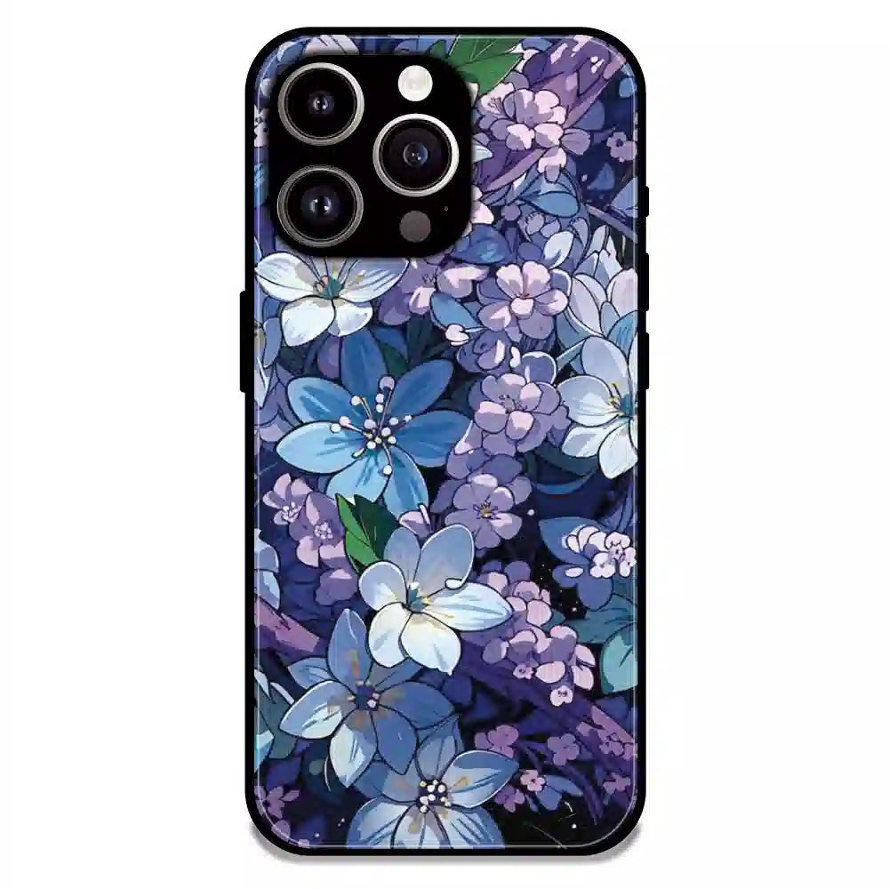 Midnight Blue Floral Garden - Glossy Metal Silicone Case For Apple iPhone 13 Pro Max